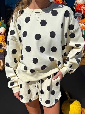 Polka Dot Crewneck Sweatshirt and Shorts Set